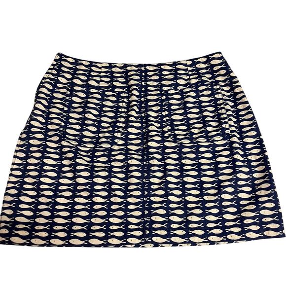 Garnet Hill Skirt 10 Navy Blue Fish Print Zip Woven *please read* - Picture 2 of 10